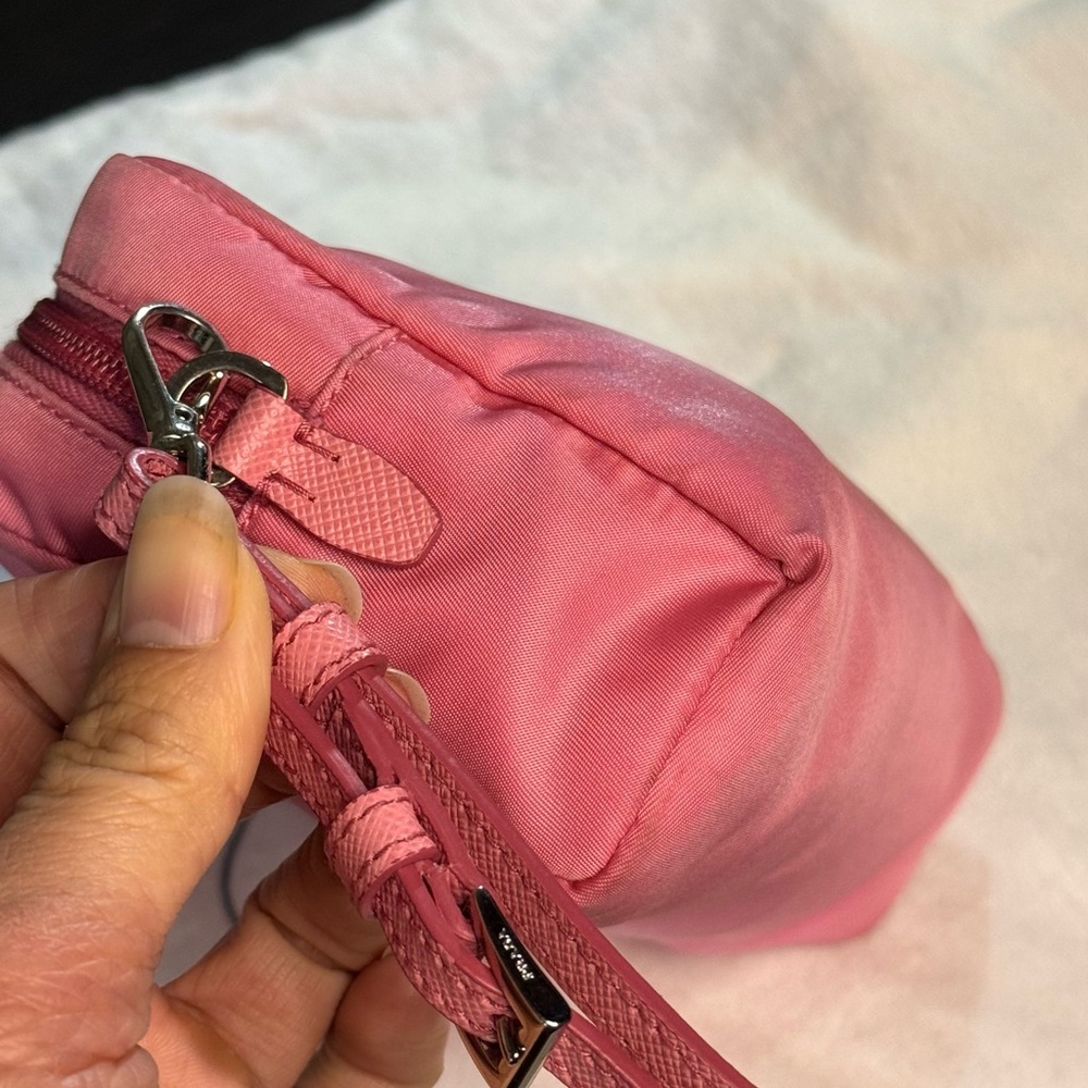 Prada Pink Nylon Wristlet Pouch with Triangle Logo Saffiano trim - Picture 4 of 12
